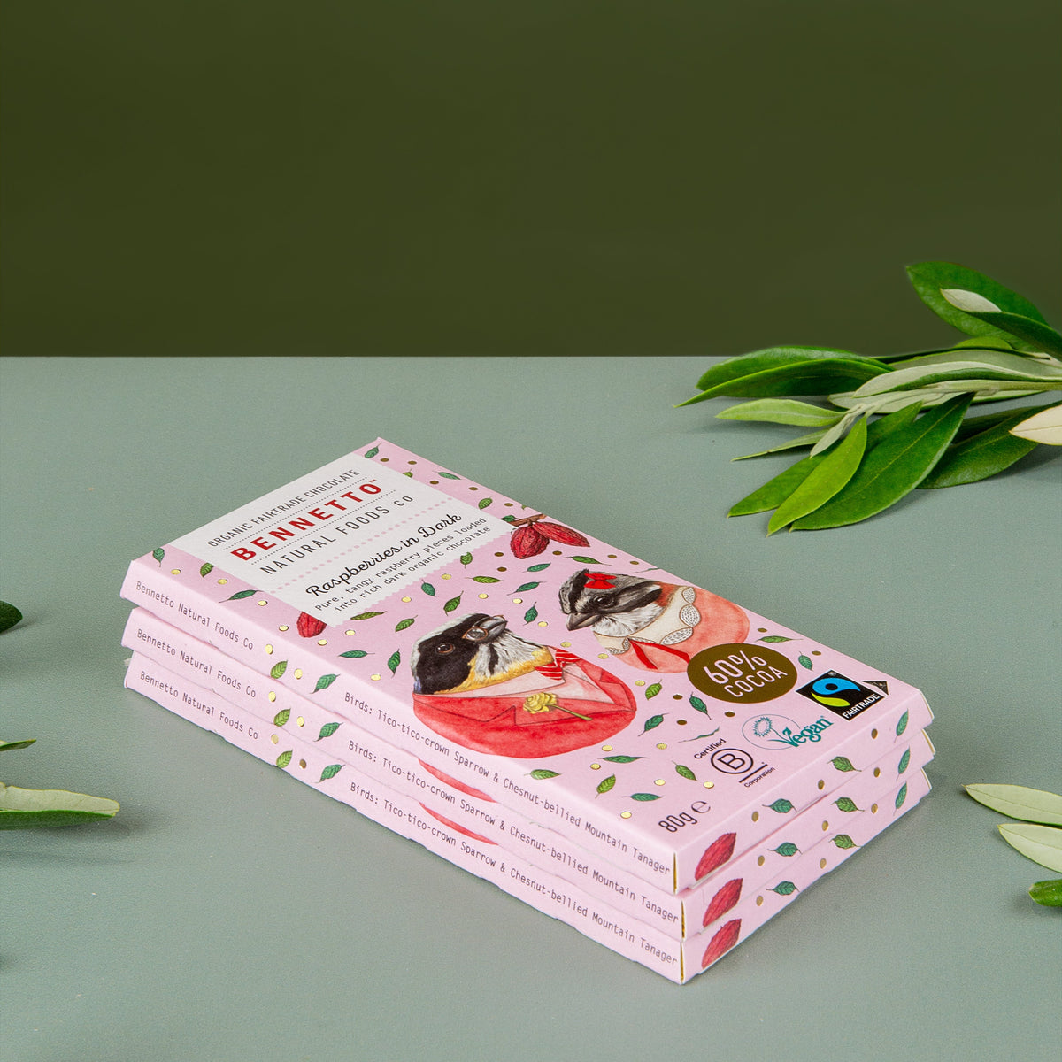 Bennetto Organic Raspberries in Dark Chocolate 80g — 3 matching bars