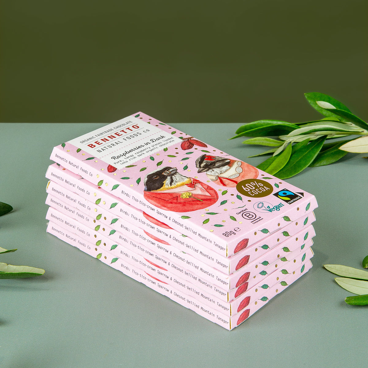 Bennetto Organic Raspberries in Dark Chocolate 80g — 6 matching bars