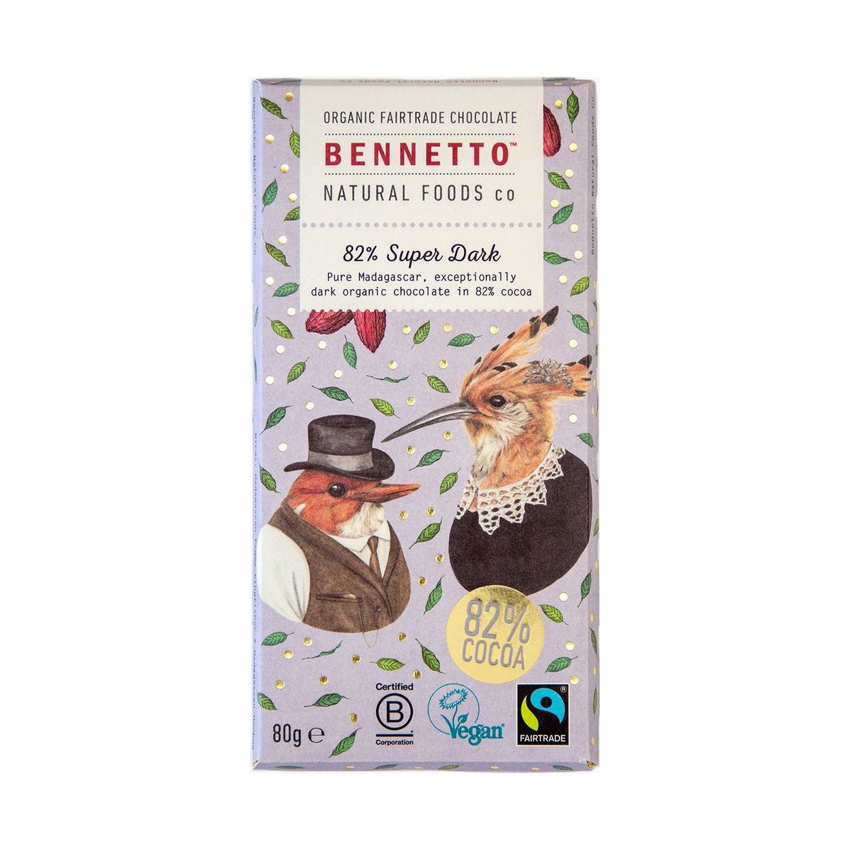 Bennetto Organic 82% Super Dark Chocolate 80g — 1 bar