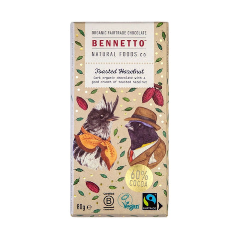 Bennetto Organic Toasted Hazelnut Chocolate 80g — 1 bar
