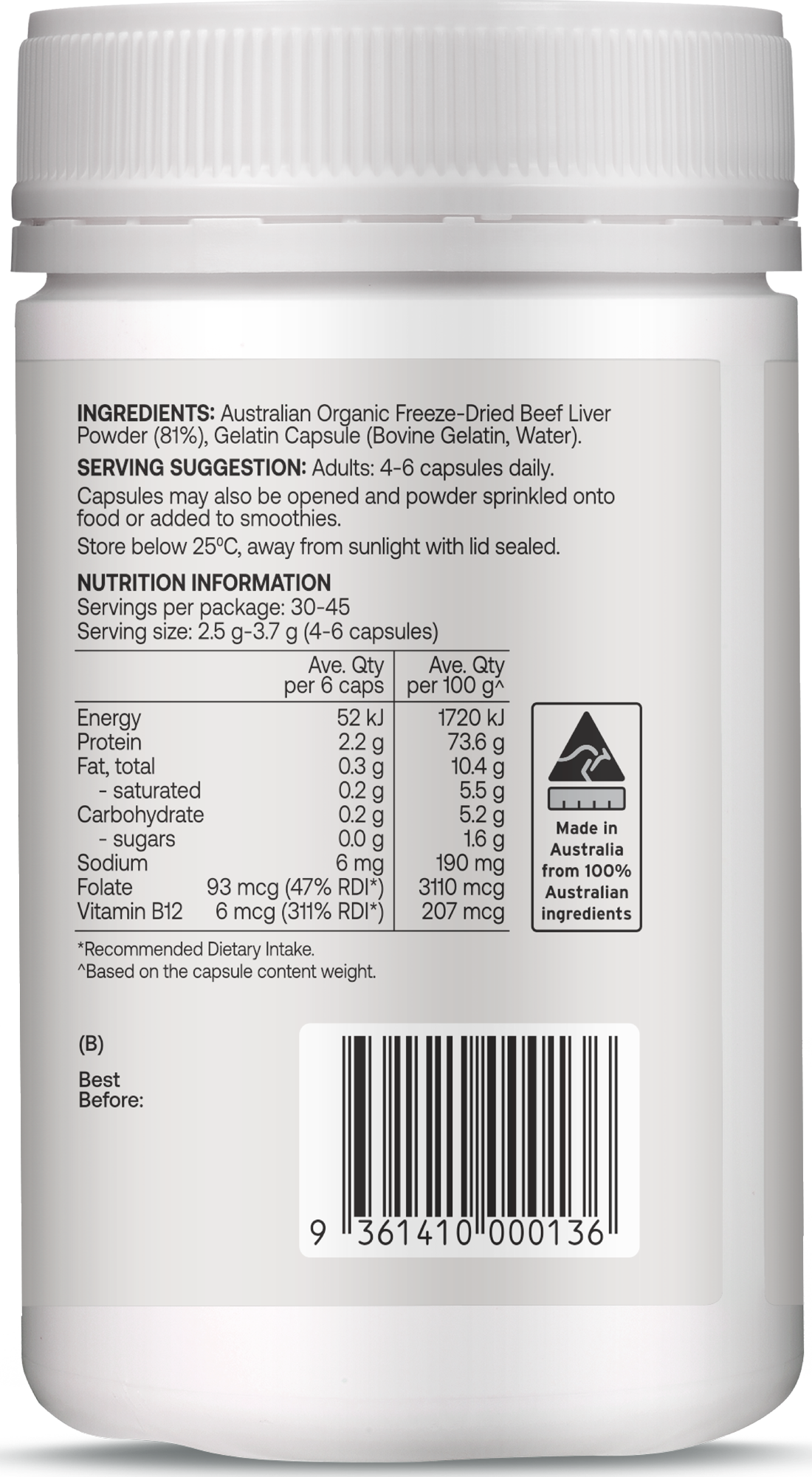 Best of the Bone Organic Beef Liver Nutrient Dense Superfood 180 Capsules gallery image 5