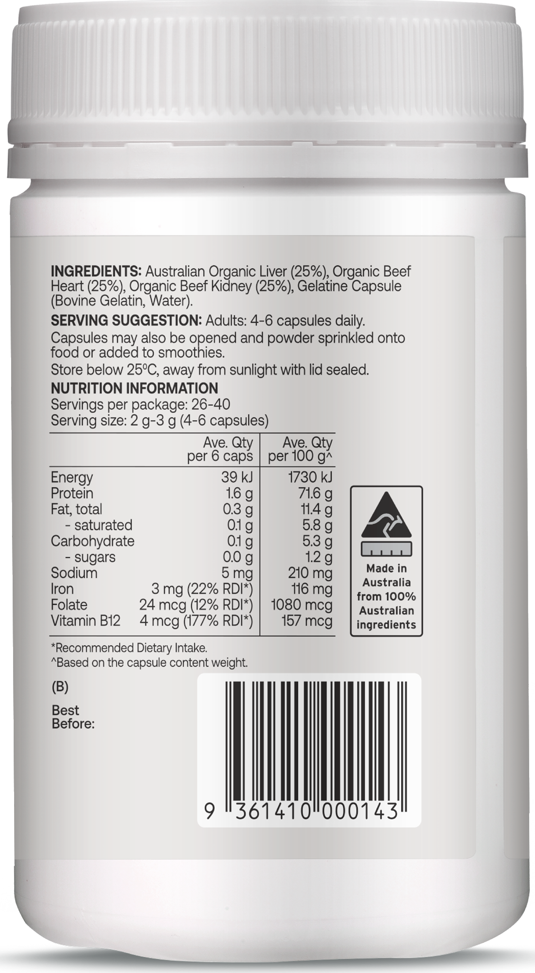 Best of the Bone Organic Beef Organ Complex 160 Capsules gallery image 5