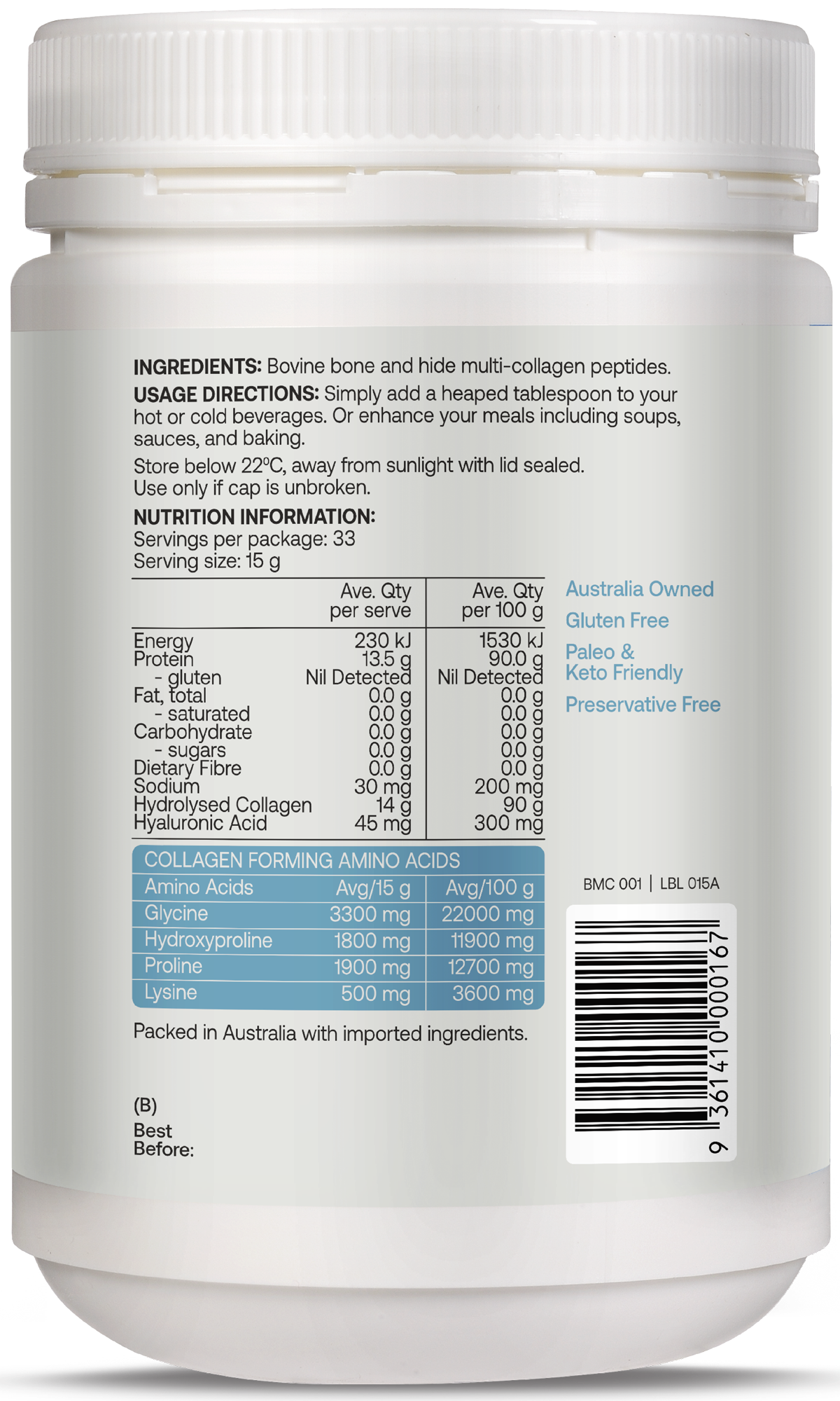 Best of the Bone Healing Multi Collagen Protein Powder Hydrolysed Collagen Peptides Unflavoured 500g gallery image 5