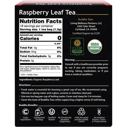 Buddha Teas Organic Herbal Raspberry Leaf Tea 18 Pack
