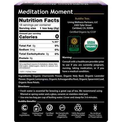 Buddha Teas Organic Herbal Tea Bags Meditation Moment 18 Pack