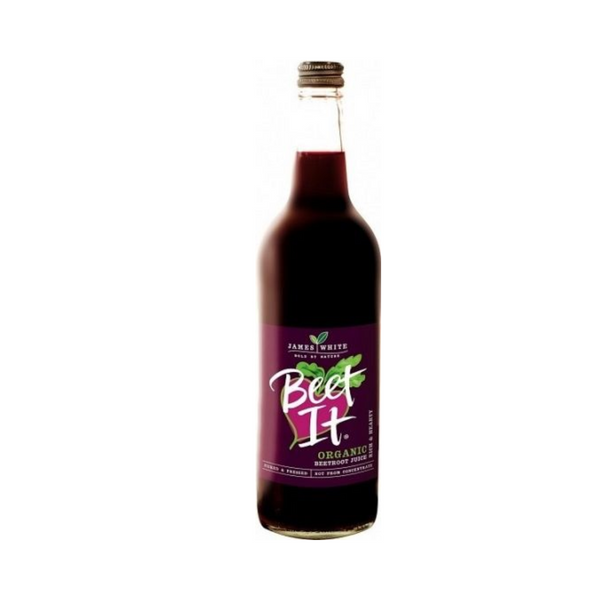 Beet It Organic Beetroot Juice 750ml bottle, 100% pure pressed juice with added organic apple juice for sweetness.