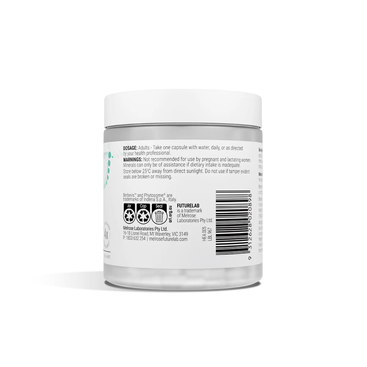 Melrose FutureLab Berberine Complex 30 Capsules information panel