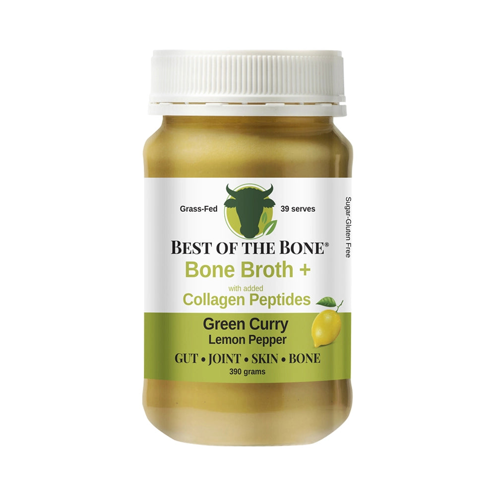 Best of the Bone Bone Broth Beef Concentrate Collagen Peptides Green Curry Lemon Pepper 390g product image