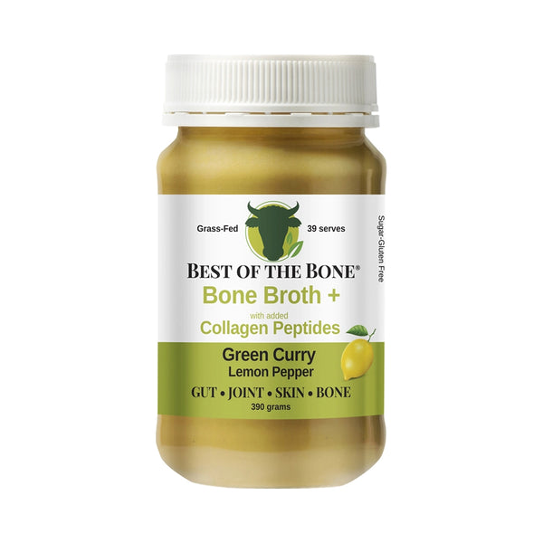 Best of the Bone Bone Broth Beef Concentrate + Collagen Peptides Green Curry Lemon Pepper 390g