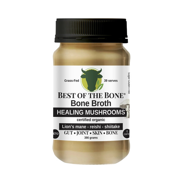 Best of the Bone Bone Broth Beef Concentrate Healing Mushrooms Organic Lion's Mane Reishi Shiitake 390g