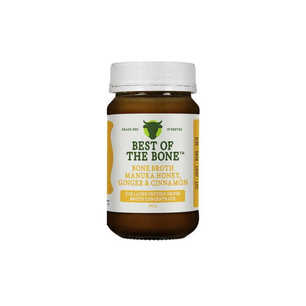 Best of the Bone Bone Broth Beef Concentrate with Manuka Honey, Ginger & Cinnamon 390g jar.