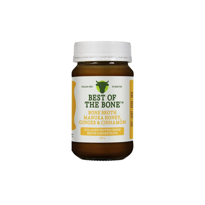 Best of the Bone Bone Broth Beef Concentrate with Manuka Honey, Ginger & Cinnamon 390g jar.