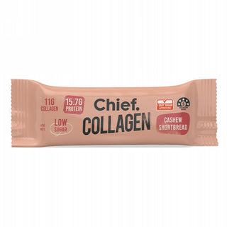 Chief Cashew Shortbread 45g bar packaging; supplied as a box of 12 bars