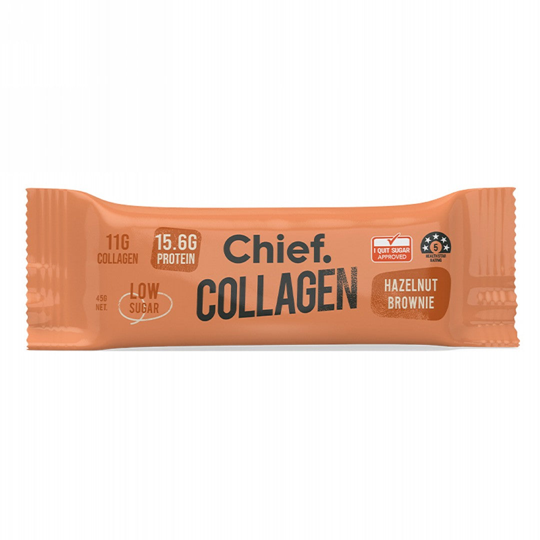 Chief Hazelnut Brownie 45g bar packaging; supplied as a box of 12 bars