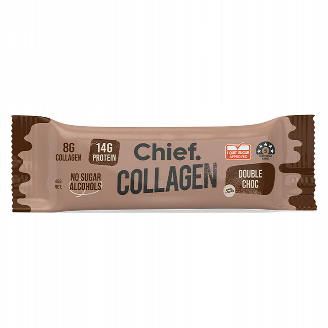 Chief Double Choc 45g bar packaging; supplied as a box of 12 bars
