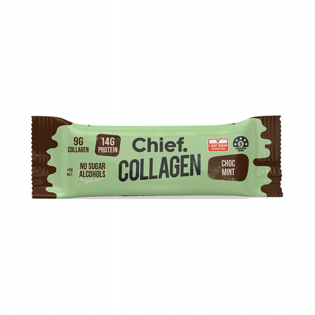 Chief Choc Mint 45g bar packaging; supplied as a box of 12 bars