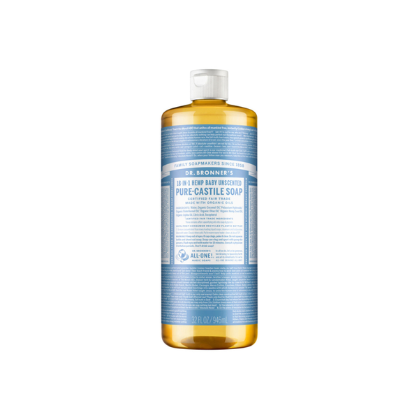 Dr Bronner's Pure Castile Soap Liquid (Hemp 18-in-1) Unscented Baby 946ml