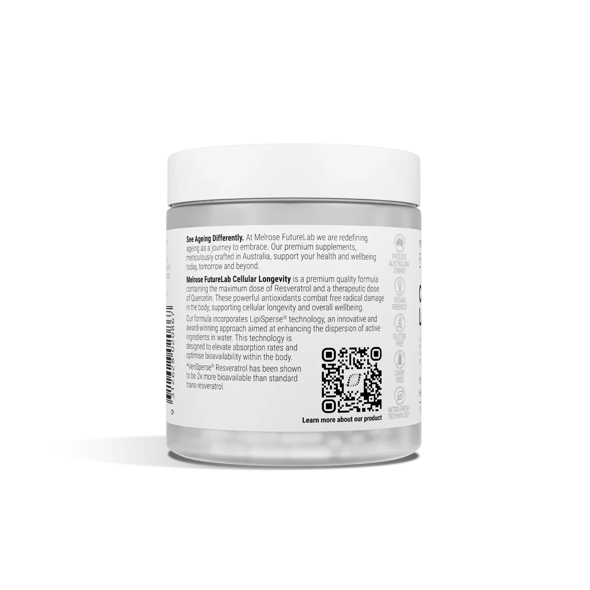 Melrose FutureLab Cellular Longevity 30 Capsules back label