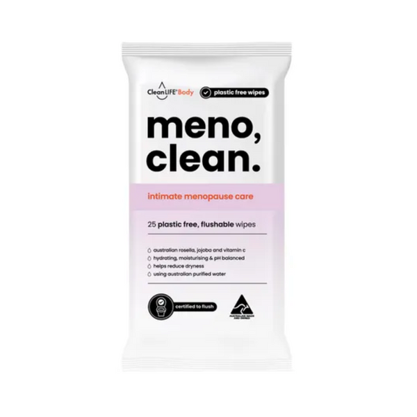 CleanLIFE Meno Clean Wipes Flushable Plastic Free Wipes 25 Pack