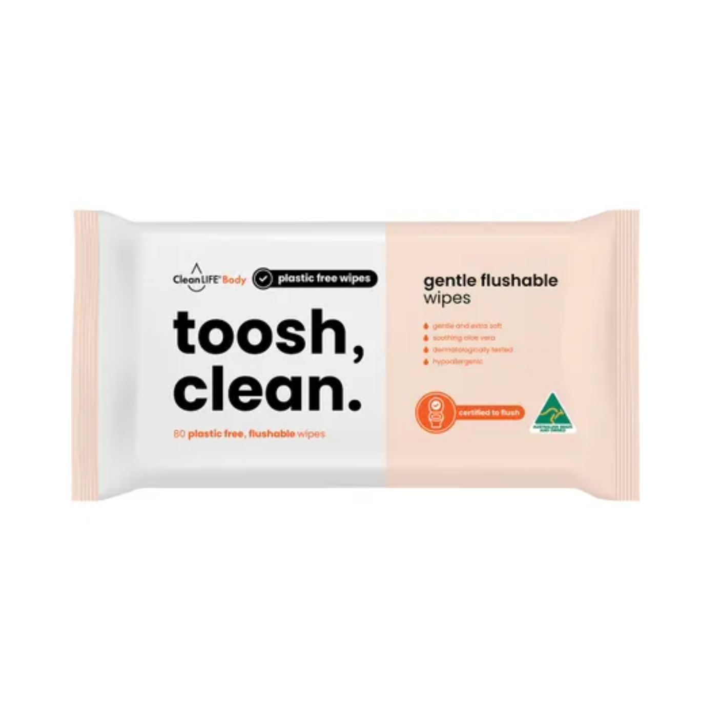 Toosh Cleaner CleanLIFE Toosh Clean Flushable Plastic Free Wipes 80 Pack