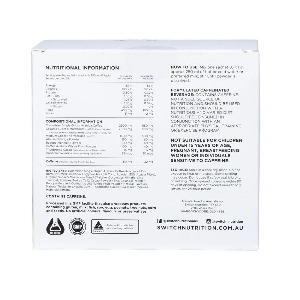 Switch Nutrition Coffee Mental Focus Elixir Cafe Mocha 25 Pack