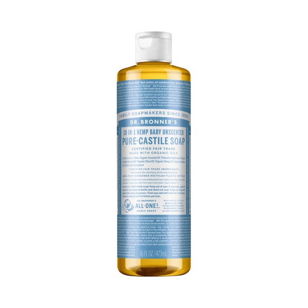 Dr Bronner's Pure-Castile Soap Liquid (Hemp 18-in-1) Unscented (Baby) 473ml