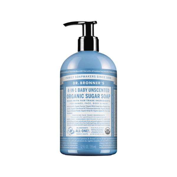 Dr Bronner's Organic Sugar Soap 4-in-1 Unscented (Baby) (Pump) 355ml