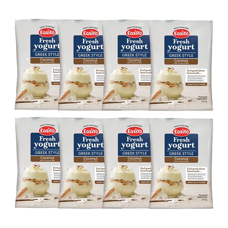 EasiYo Greek-Style Coconut Yogurt Base With Coconut Bits 240g Carton of 8 product image