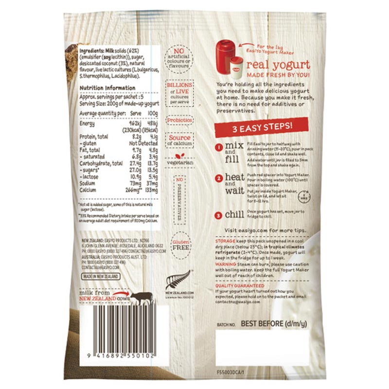 EasiYo Greek-Style Coconut Yogurt Base With Coconut Bits 240g Carton of 8 gallery image 3