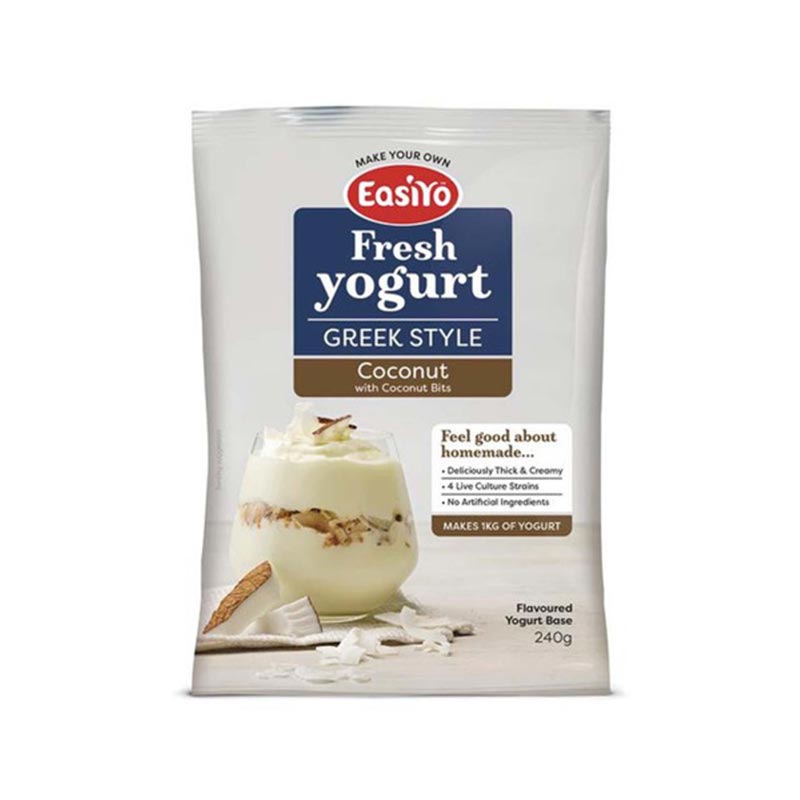 EasiYo Greek-Style Coconut Yogurt Base With Coconut Bits 240g Carton of 8 gallery image 2