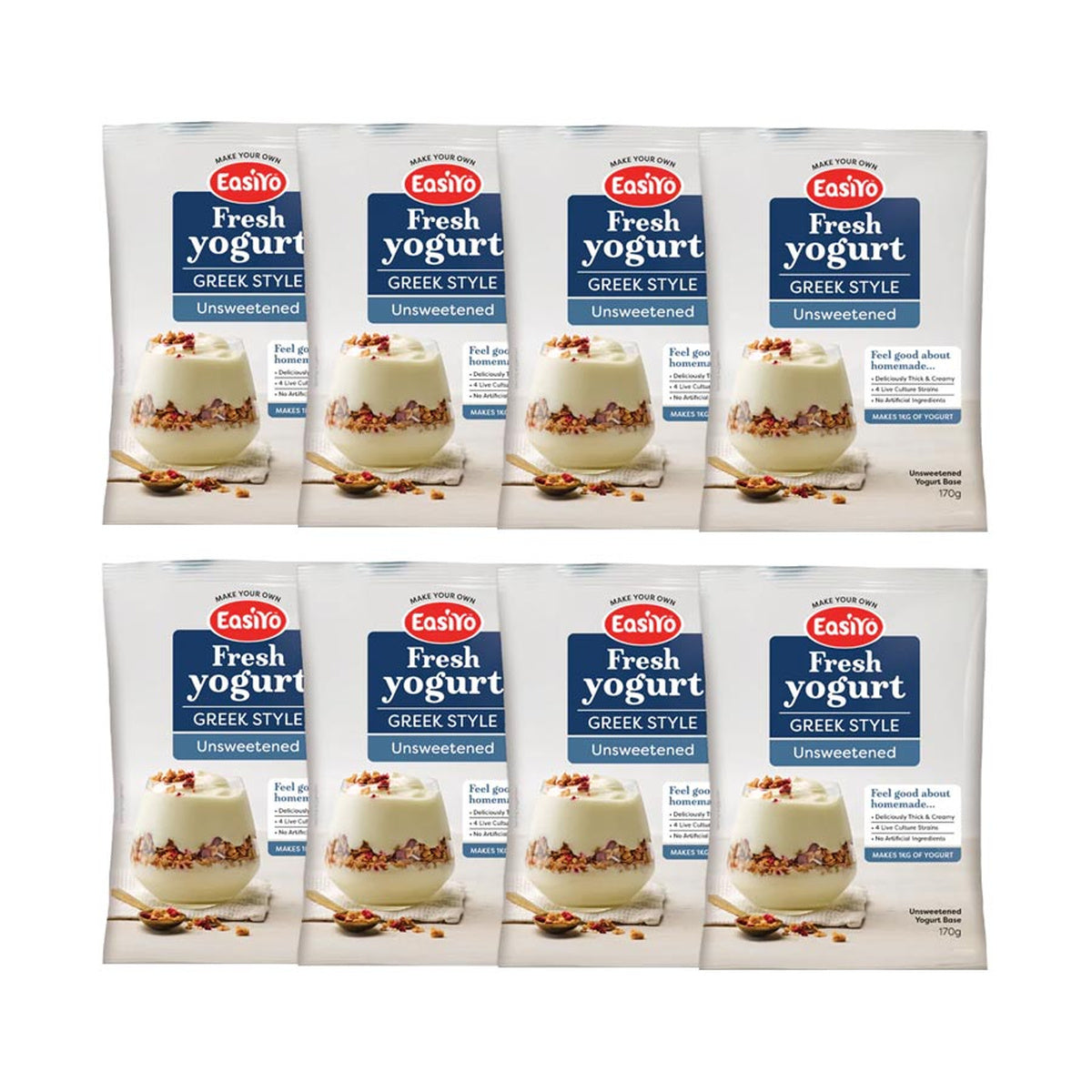 EasiYo Wellbeing Range Greek Style Unsweetened Yoghurt Base 170g Carton of 8 product packshot