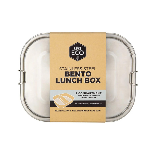 Ever Eco Stainless Steel Bento Lunch Box 2 Compartment With Removable Divider 1400ml