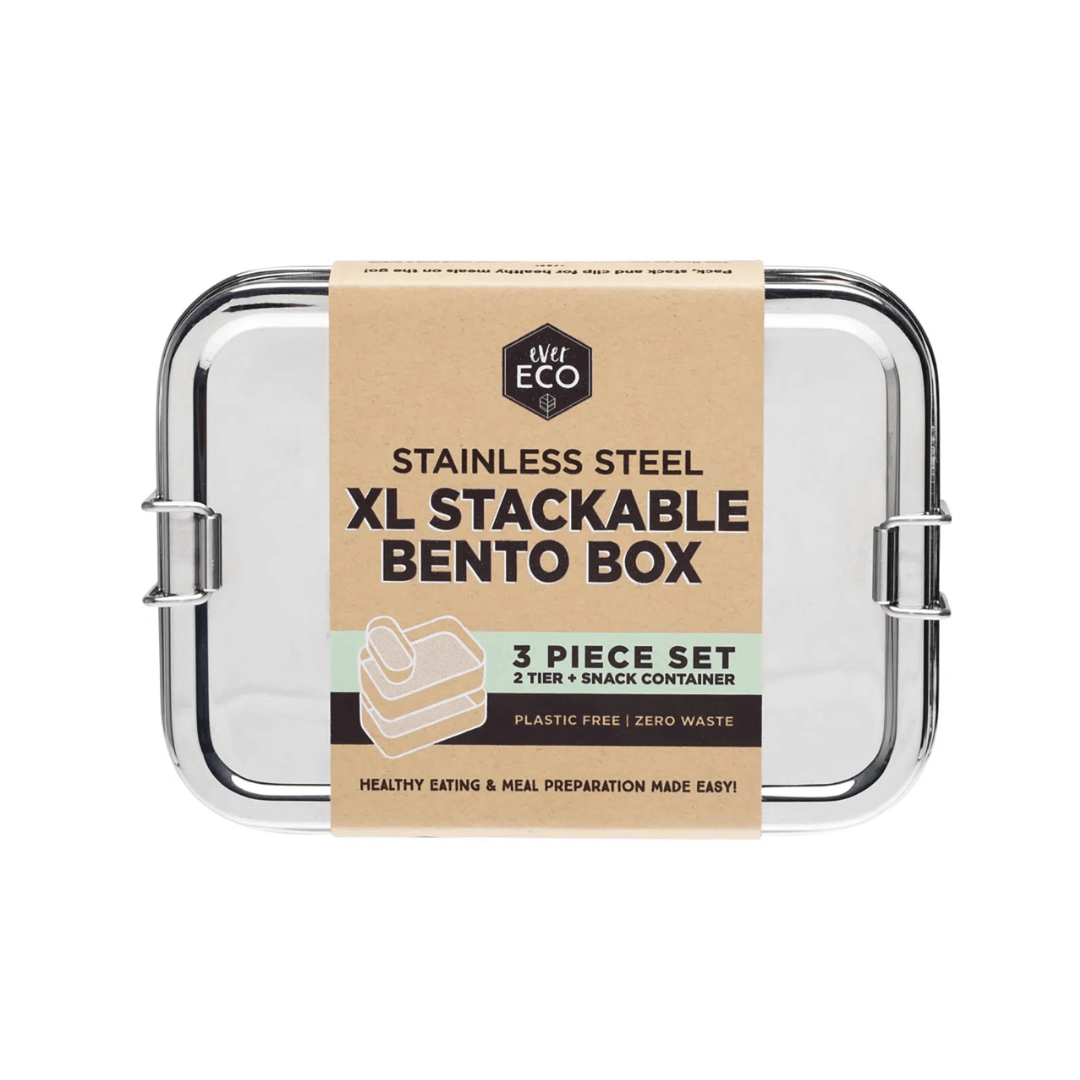 Ever Eco Stainless Steel XL Stackable Bento Box 2 Tier + Mini Snack Container 1900ml