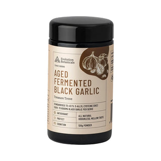 Evolution Botanicals Aged Fermented Black Garlic Powder 120g front pack image
