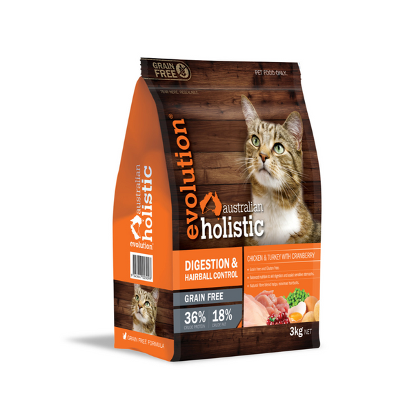 Evolution Holistic Digestion and Hairball Control (Chicken & Turkey with Cranberry) Cat Food 3kg