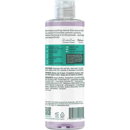 Faith In Nature Shampoo Soothing Lavender & Geranium 400ml back label