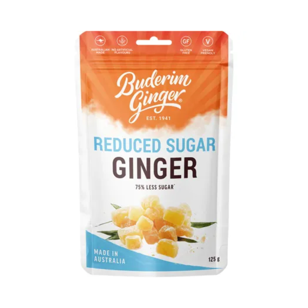 Buderim Ginger Reduced Sugar Ginger 75% Less Sugar 125g