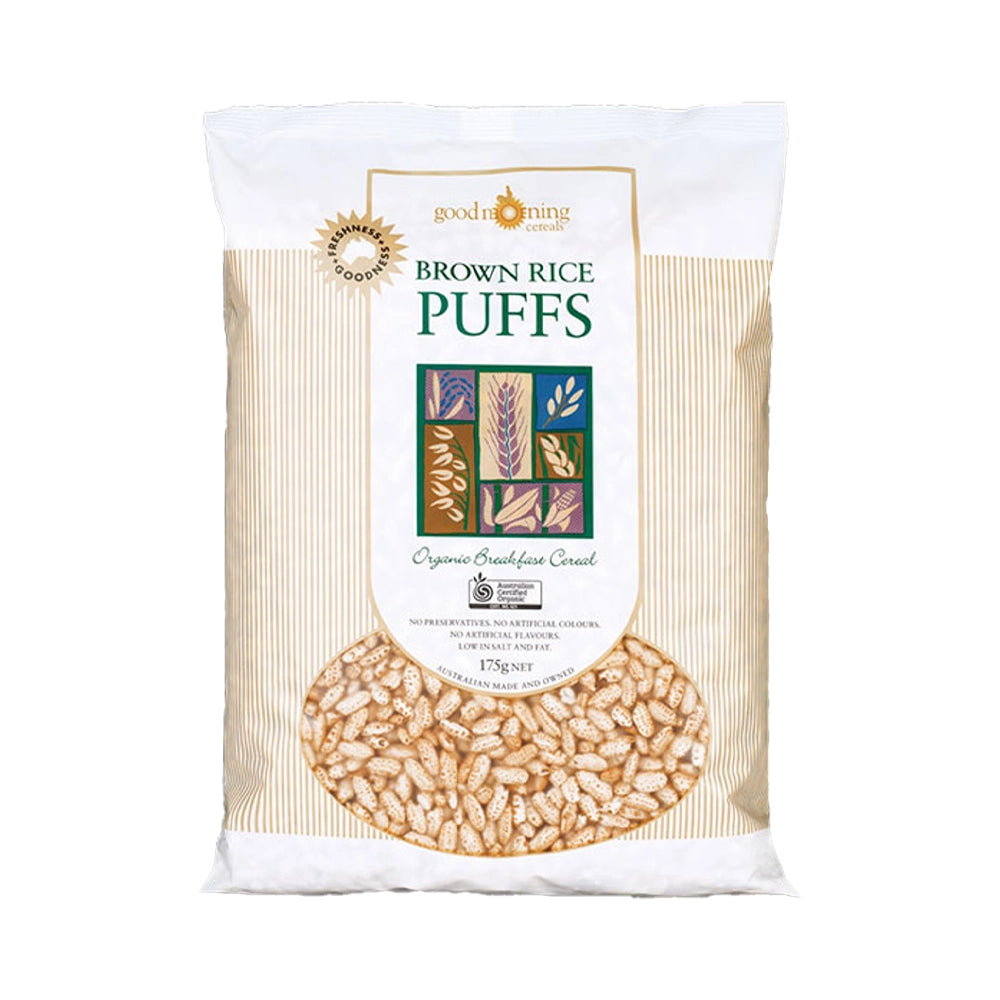 Good Morning Cereals Organic Puffed Brown Rice 175g front packshot