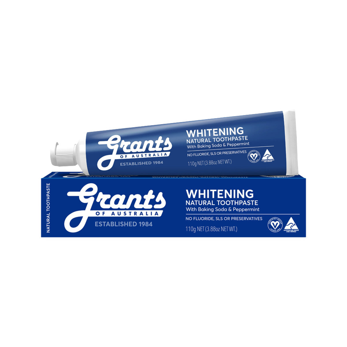 Grants of Australia Natural Toothpaste Whitening with Baking Soda & Peppermint 110g — product packshot