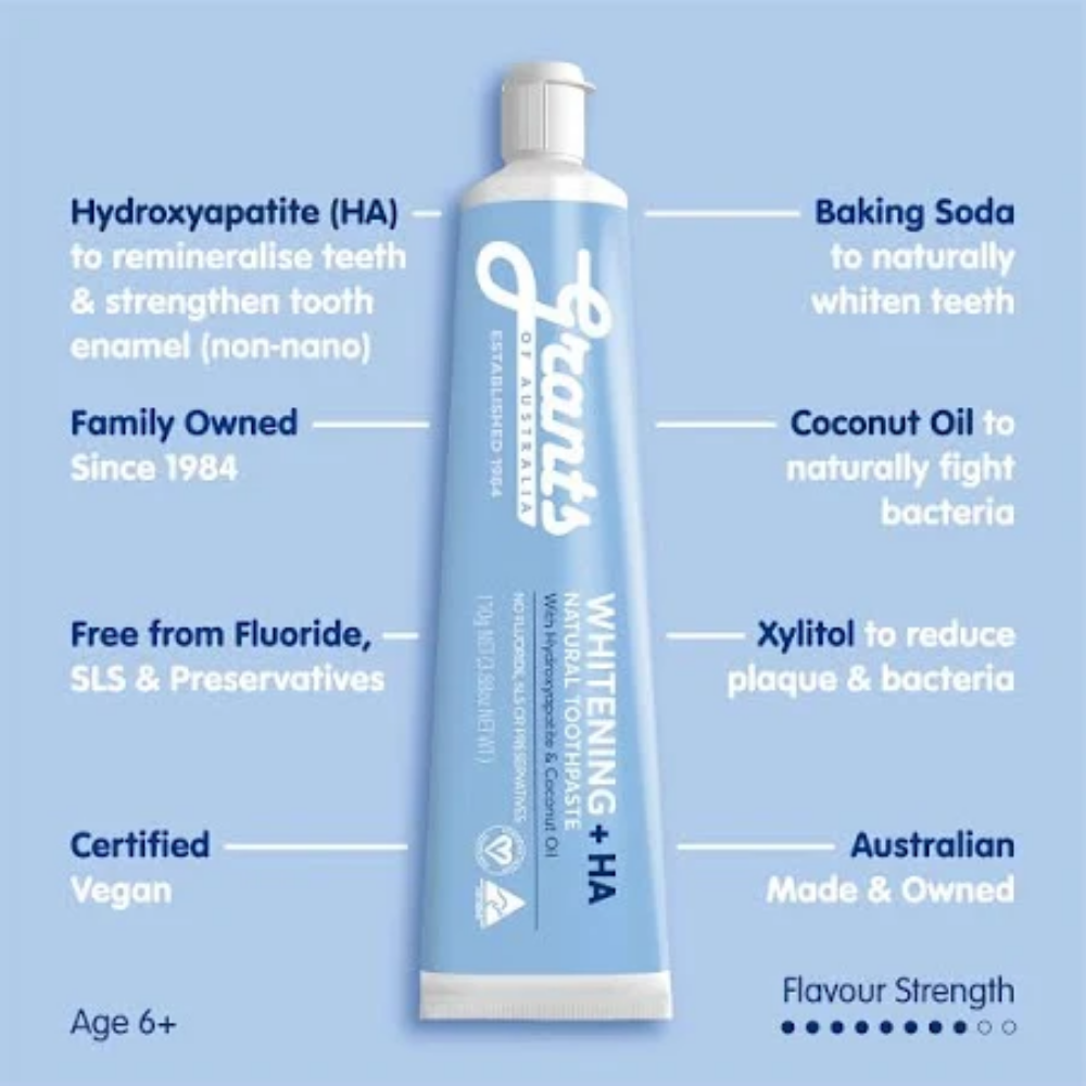 Grants of Australia Natural Toothpaste Whitening + HA Hydroxyapatite & Coconut Oil 110g