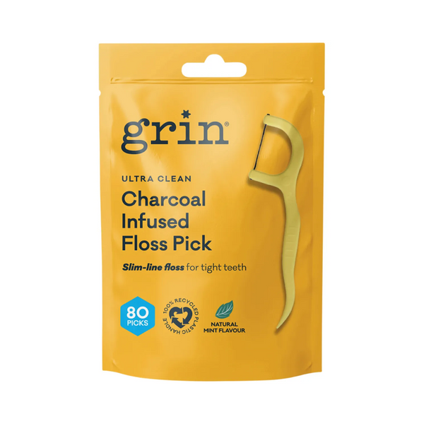 Grin Ultra Clean Floss Picks Charcoal Infused 80 Picks