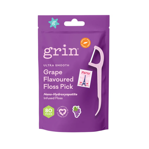 Grin Ultra Smooth Floss Picks Grape Flavoured 80 Picks