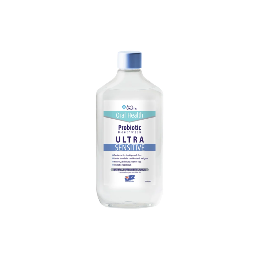 Henry Blooms Oral Health Probiotic Mouthwash Ultra Sensitive Peppermint 375ml