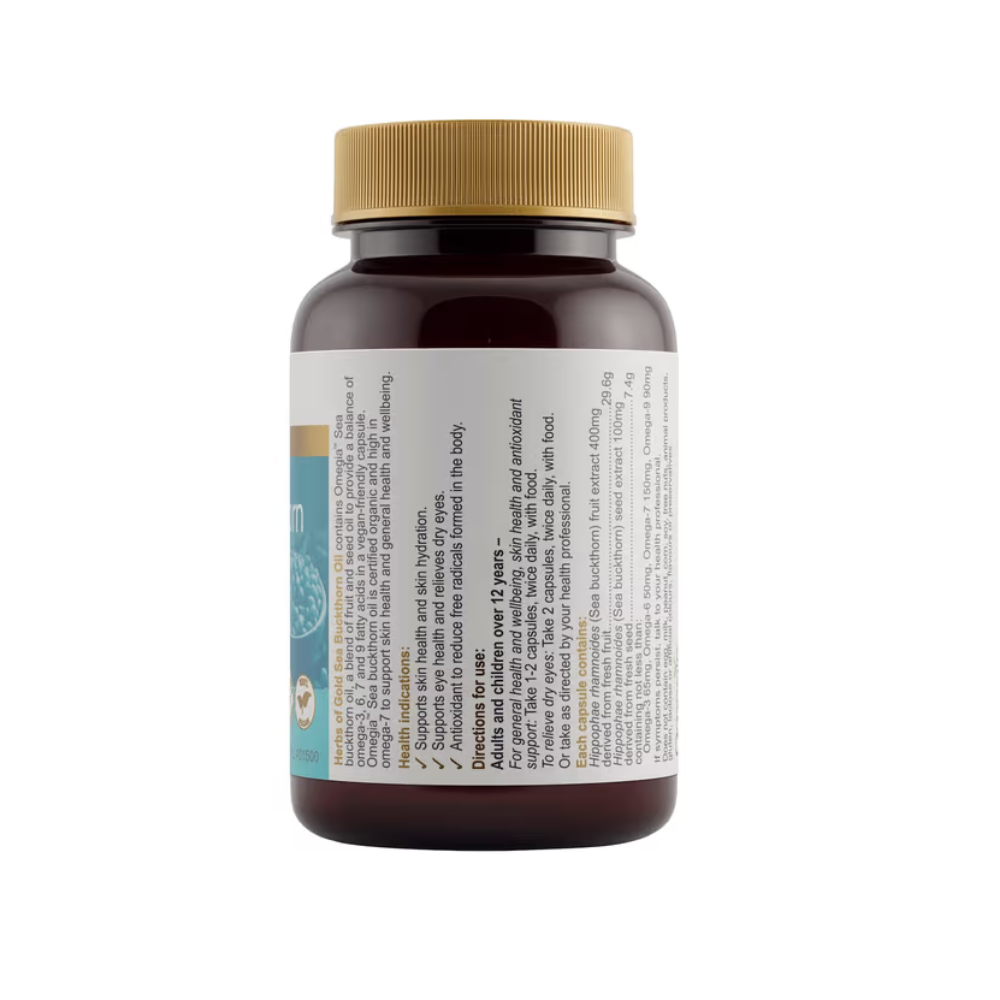 Herbs of Gold Sea Buckthorn Oil 60 Capsules side label