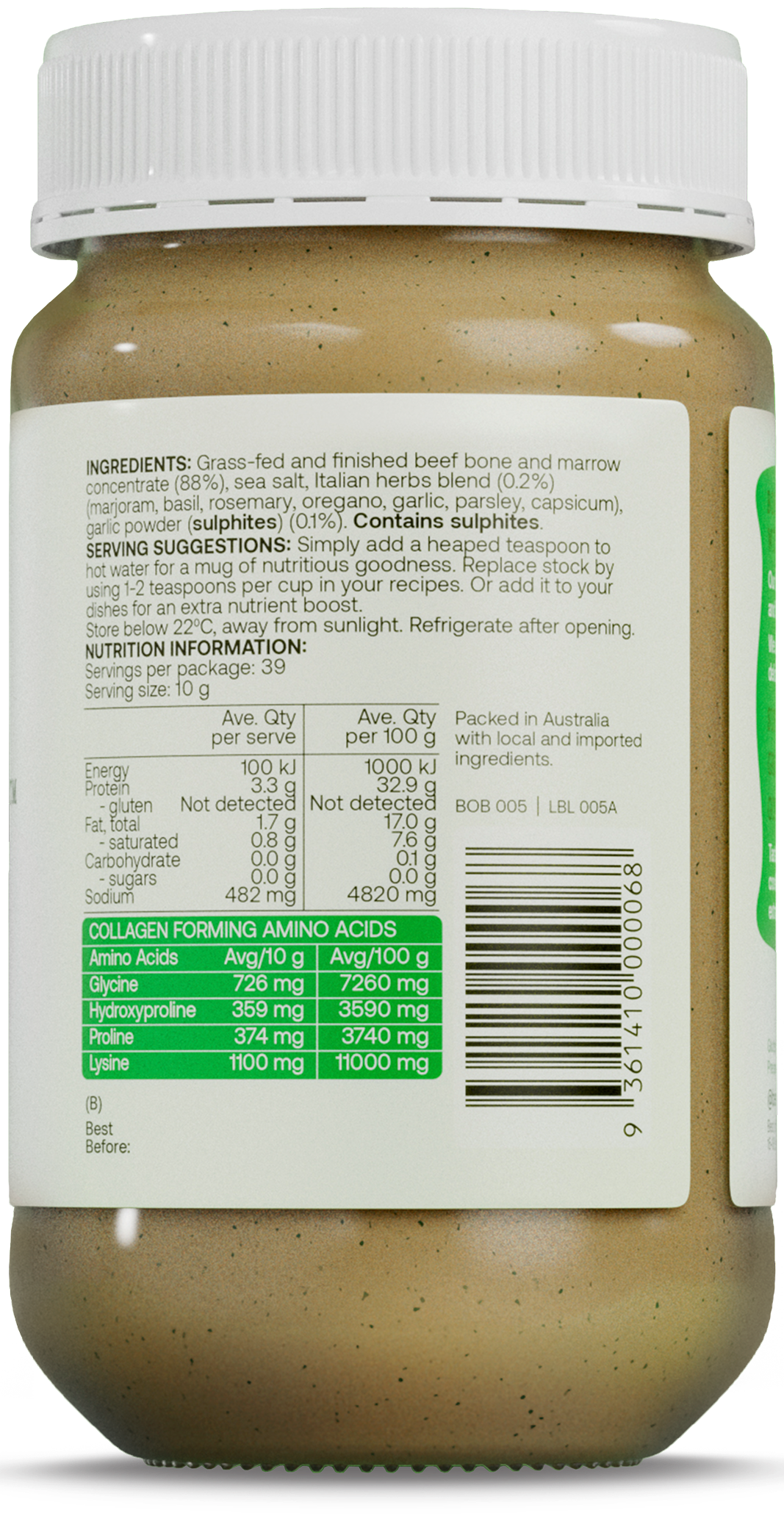 Best of the Bone Bone Broth Beef Concentrate Organic Italian Herbs Garlic 390g gallery image 3