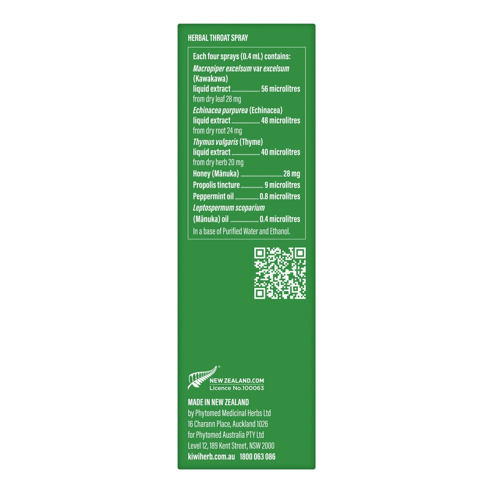 Kiwiherb Herbal Throat Spray side panel