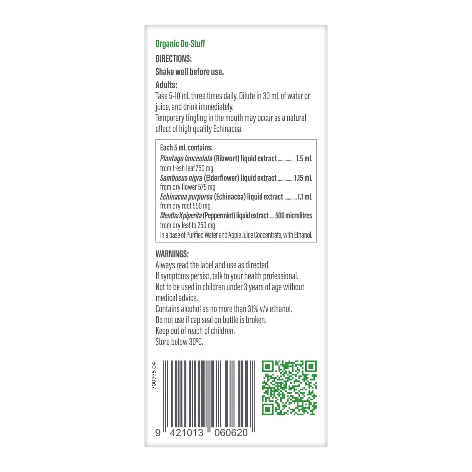 Kiwiherb Organic De-Stuff back panel