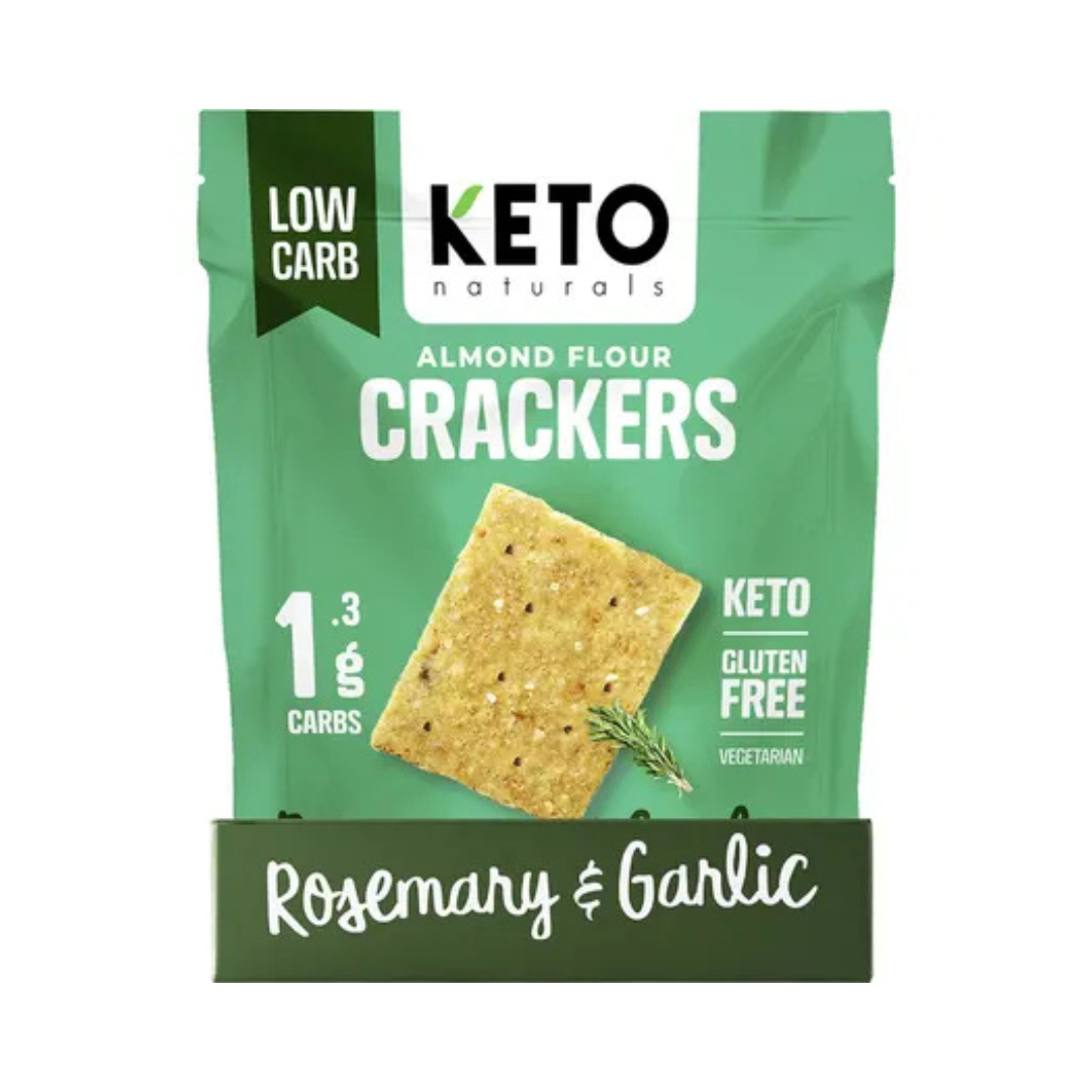 Keto Naturals Rosemary & Garlic Almond Flour Crackers display carton