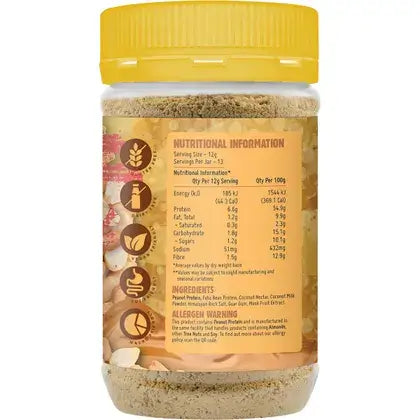 Back of Macro Mike V2 Original Powdered Peanut Butter 156g packaging with label and nutrition information