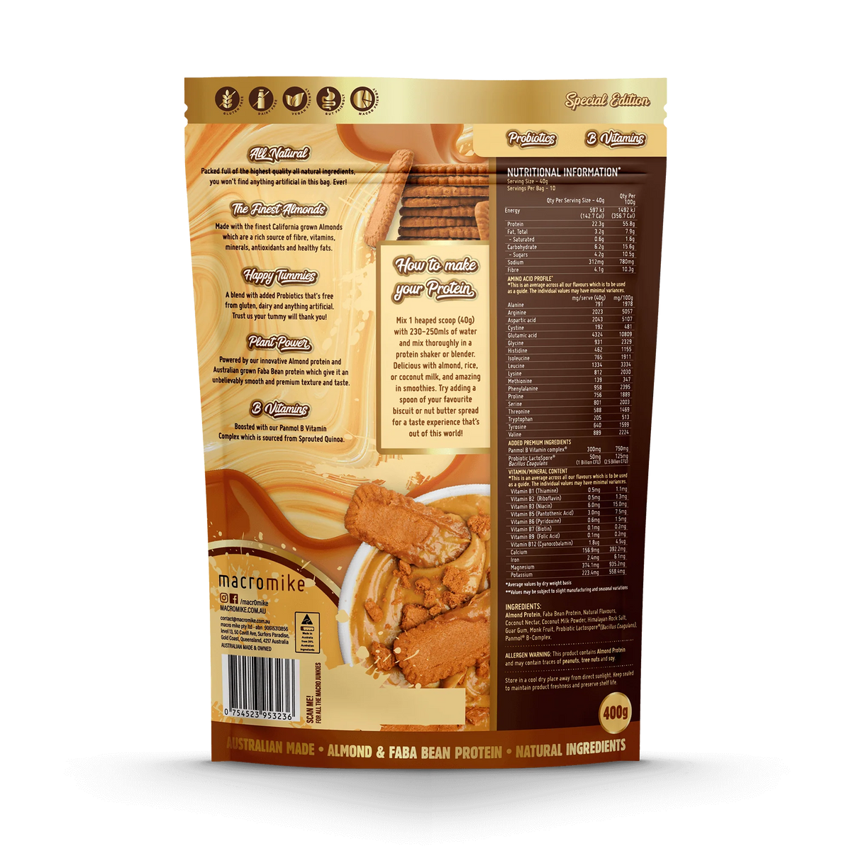 Macro Mike Premium Almond Protein Caramelised Biscuit 400g product image 2